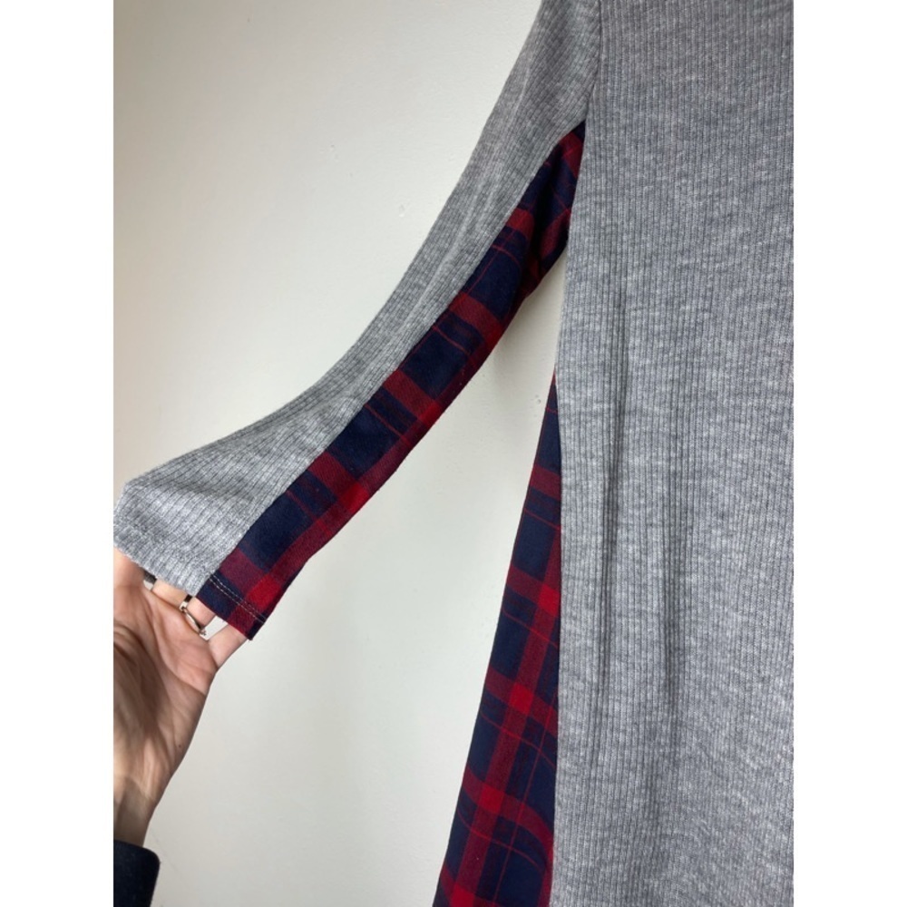 Anthropologie THML Grey Red Blue Plaid 3/4 Sleeve Dress - Picture 3 of 6